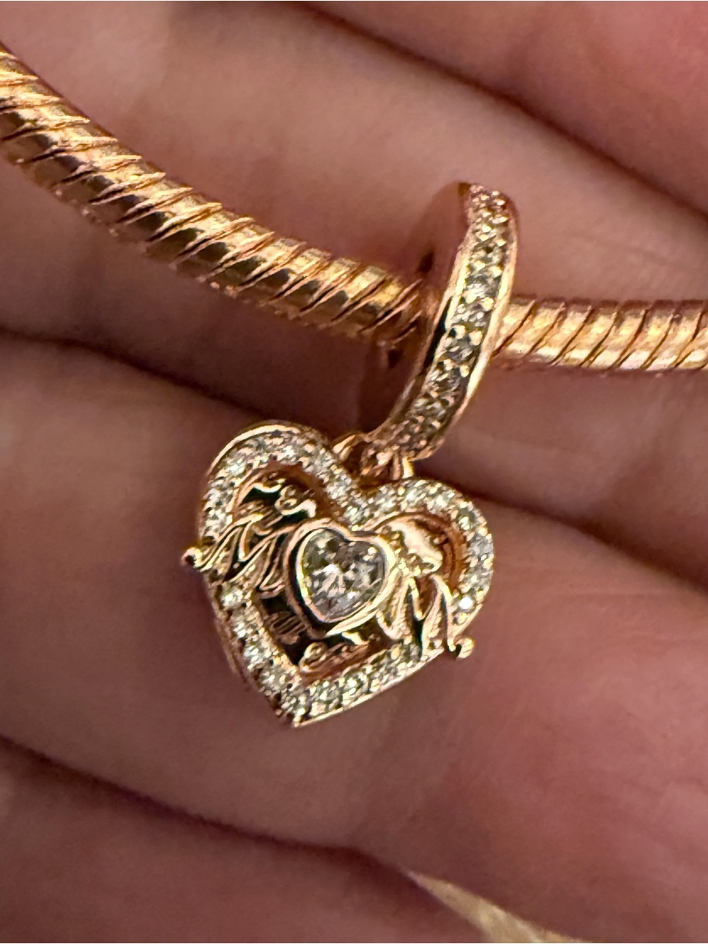 Rose Gold Heart Pendant Charm with Crystal Accents